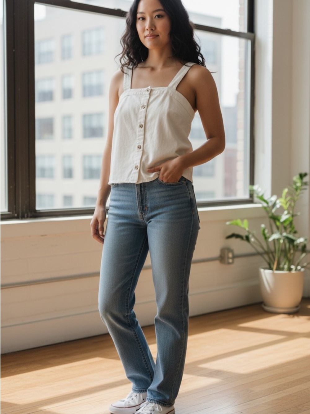 J. Crew Cream Button-Front Tank Top